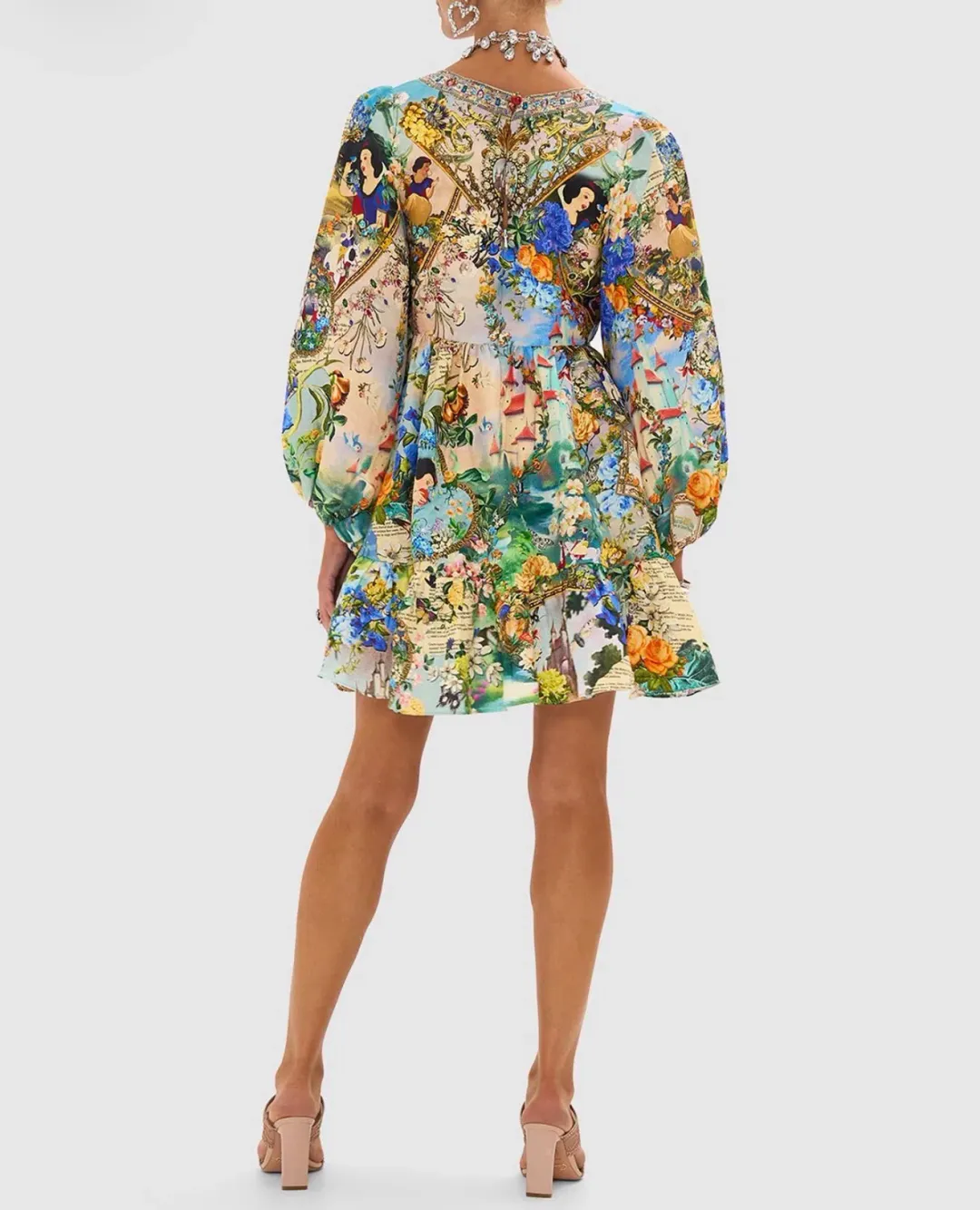 Camilla Short Tie Front Blouson Mini Dress Floral Size 16 for rent on The Volte - main image