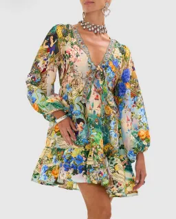 Camilla Short Tie Front Blouson Mini Dress Floral Size 16 for rent on The Volte - image 1