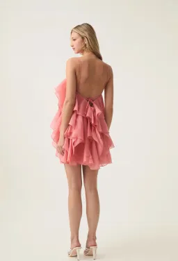 Aje Pandorea Layered Mini Dress - Coral Size 16 for rent on The Volte - image 4