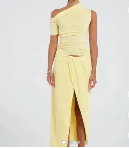 Benni Cleo one shoulder maxi dress butter yellow  for rent on The Volte - image 1