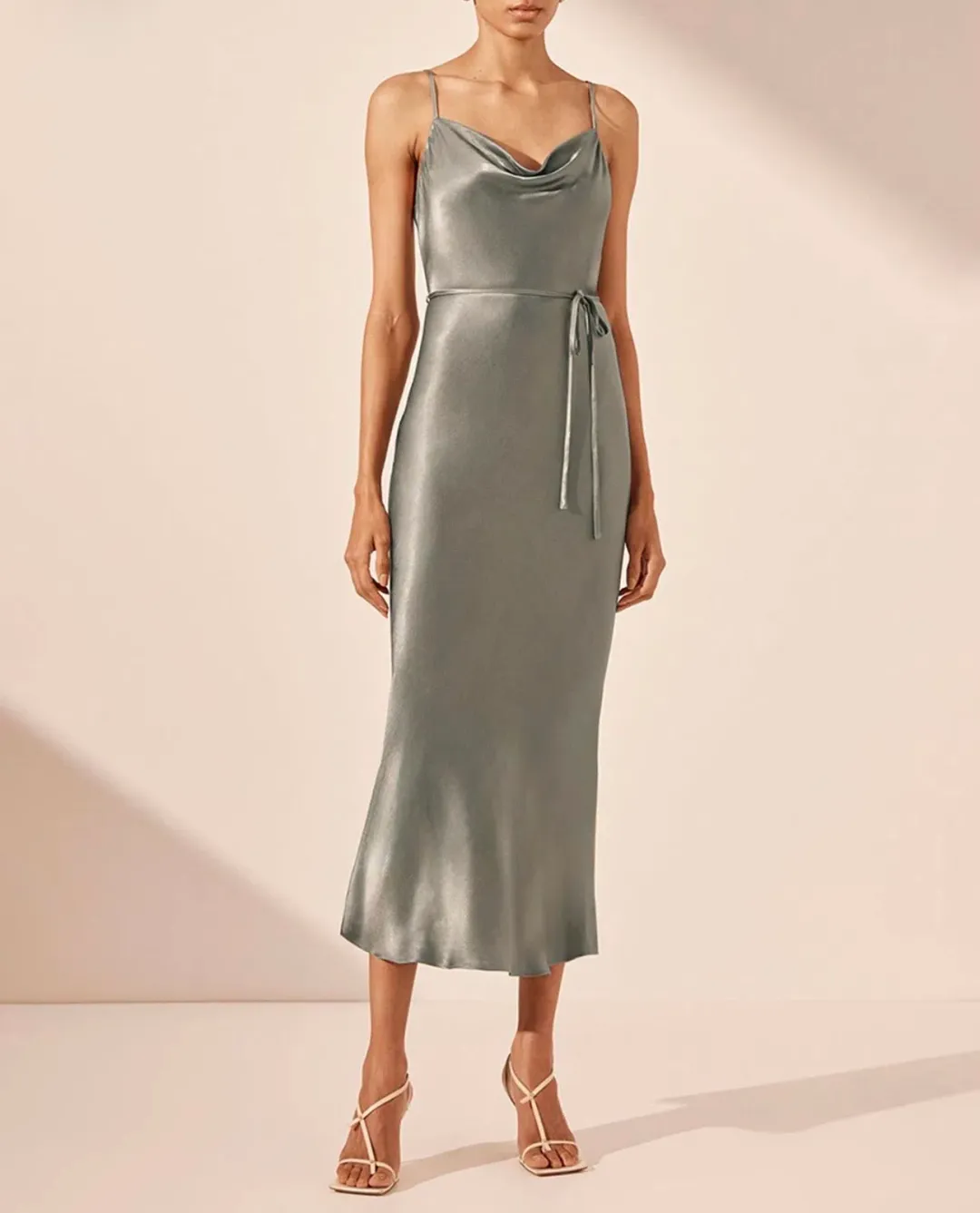 Shona Joy La Lune Bias Cowl Midi Dress - Olive - Size 10 for rent on The Volte - main image