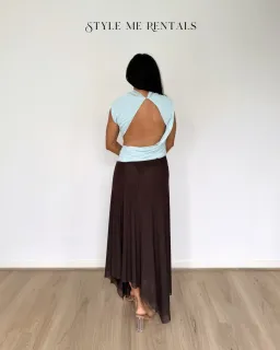 Bec and Bridge Conni Asym Midi Dress Artic Blue and Dark Choc Size 10 for rent on The Volte - image 5