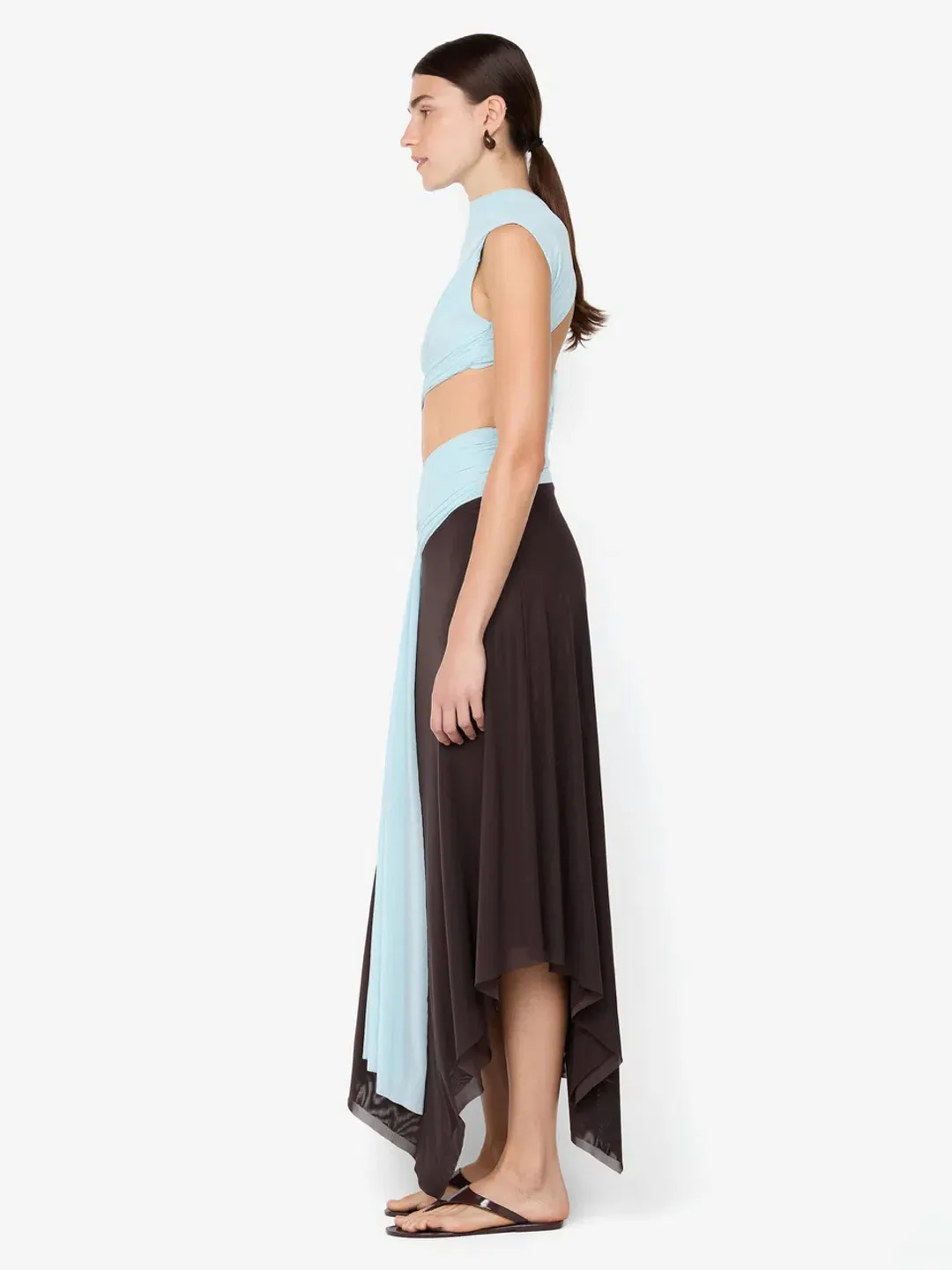 Bec and Bridge Conni Asym Midi Dress Artic Blue and Dark Choc Size 10 for rent on The Volte - main image
