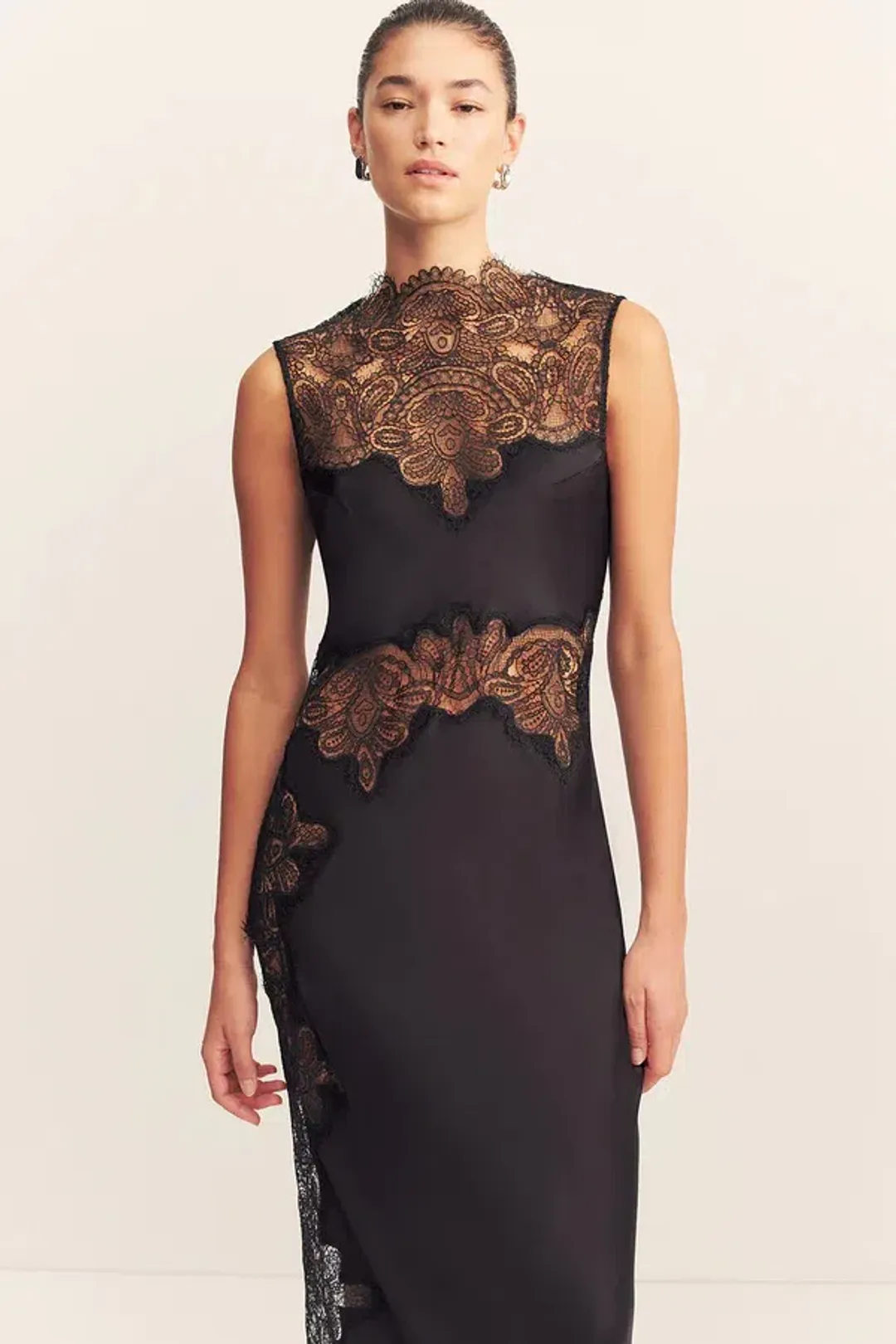 Shona Joy Jamila Lace High Neck Maxi Dress; size 8 for rent on The Volte - main image