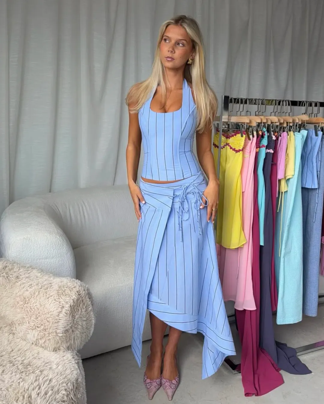 I AM DELILAH Sabrina set corset & skirt in blue for rent on The Volte - main image