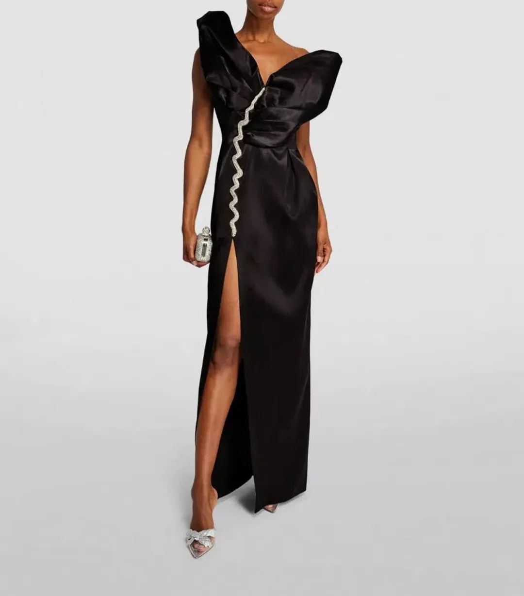 🖤 RACHEL GILBERT Vivi Gown – Black – Size 8 AU - Embellished Satin Formal Maxi Dress 🖤 for rent on The Volte - main image