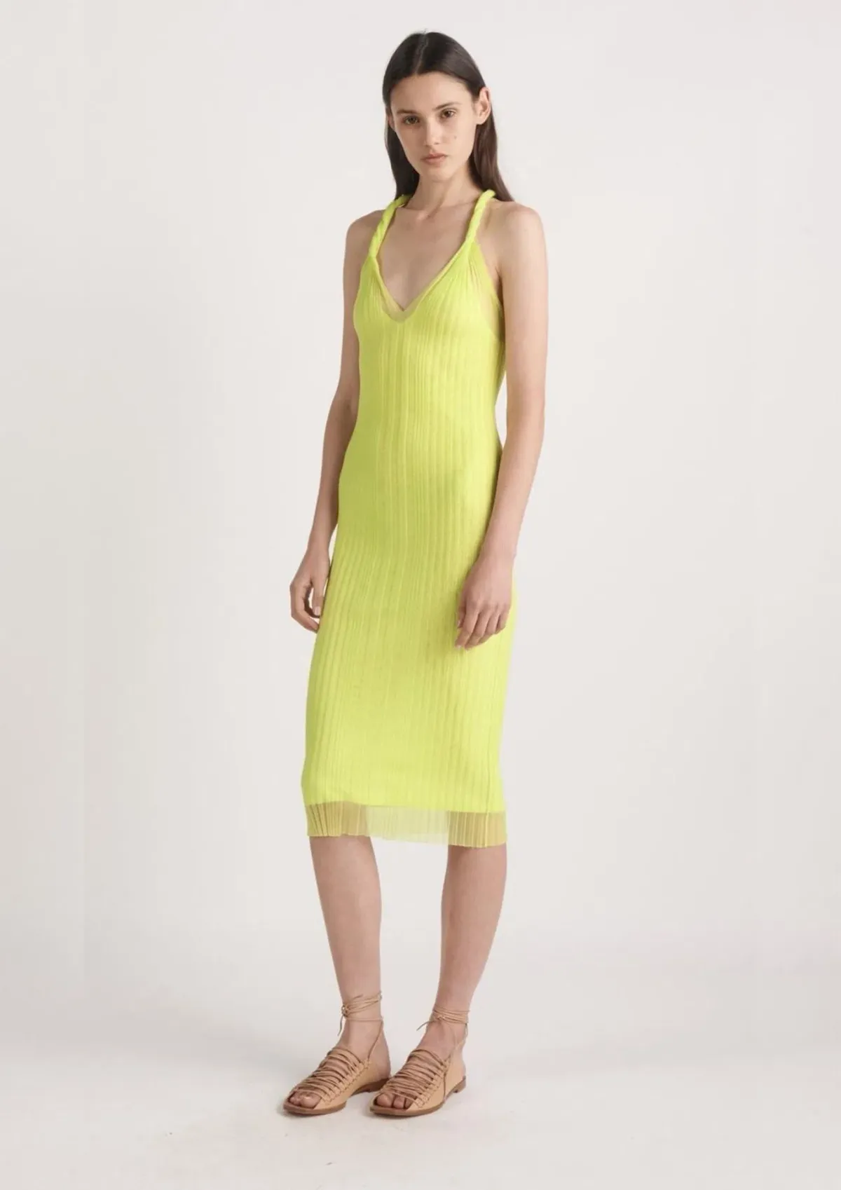 Dion Lee Sheer Pleat Twist Tank Midi Dress Zest Yellow Size 4 for rent on The Volte - main image