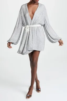 Retrofete Gabrielle Sequin Wrap Mini Dress Silver Size AU 4  for rent on The Volte - image 5