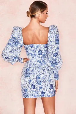 House of CB Lucrezia Puff Sleeve Mini Dress Blue/White Floral Size 6 for rent on The Volte - image 2