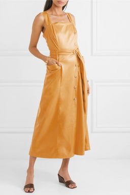 Nanushka - Moun belted vegan leather wrap-effect midi dress in Mustard Yellow (size S/8) for rent on The Volte - image 3