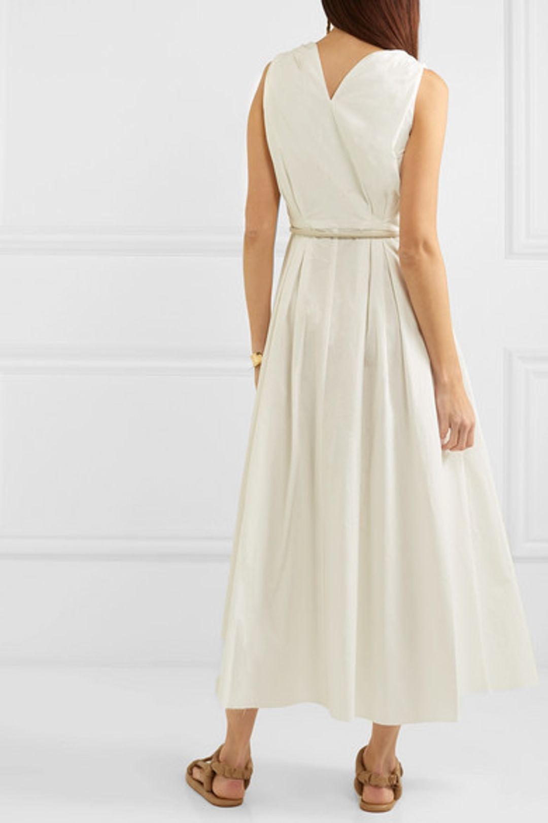 Nanushka - Lilith vegan leather-trimmed cotton-poplin maxi dress in White (size 8) NEVER WORN! for rent on The Volte - main image