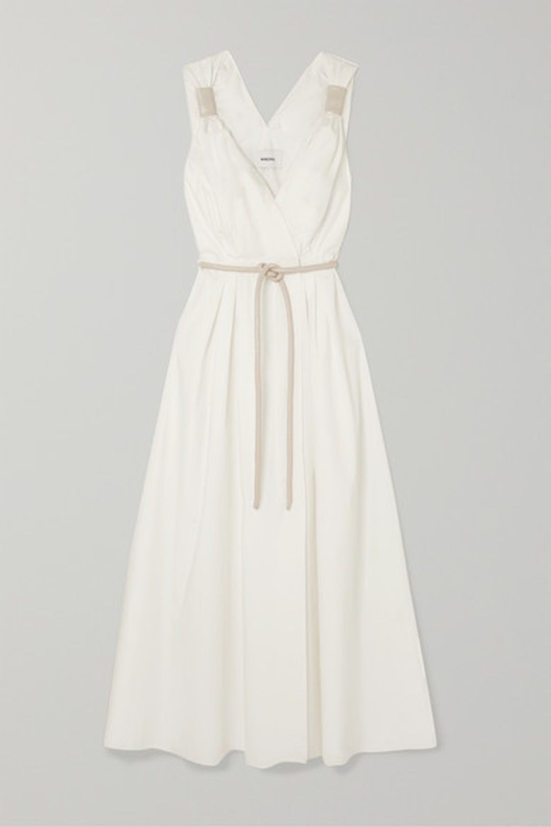 Nanushka - Lilith vegan leather-trimmed cotton-poplin maxi dress in White (size 8) NEVER WORN! for rent on The Volte - main image