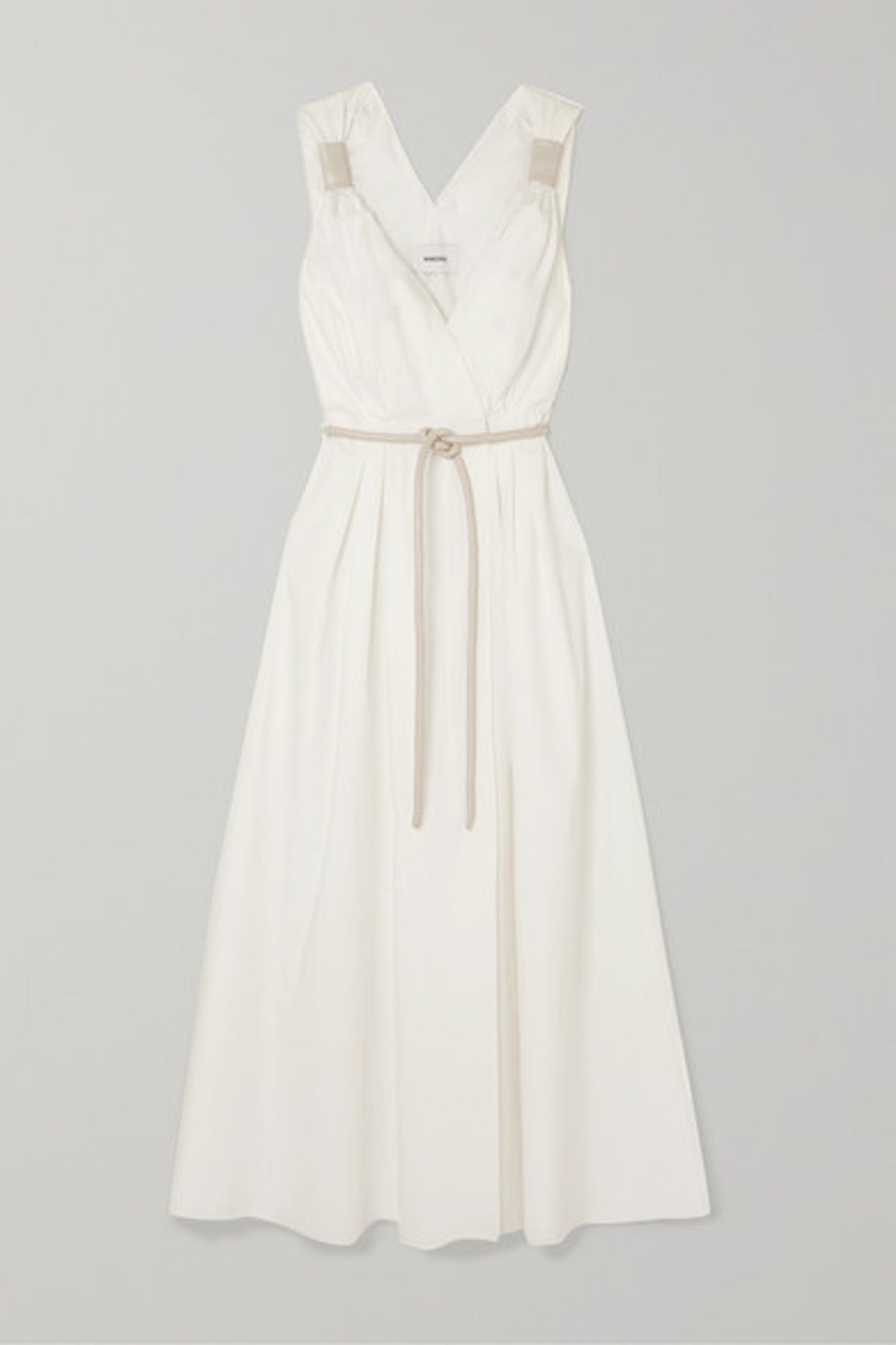 Nanushka - Lilith vegan leather-trimmed cotton-poplin maxi dress in White (size 8) NEVER WORN! for rent on The Volte - main image