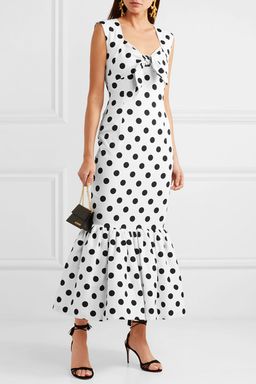 Rebecca De Ravenel - Tie-detailed polka-dot cotton-blend maxi dress in White with black Size AU 6 NEVER WORN for rent on The Volte - image 3