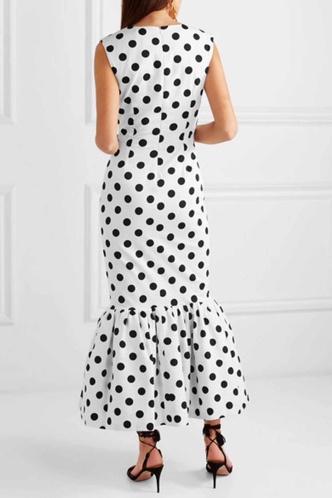 Rebecca De Ravenel - Tie-detailed polka-dot cotton-blend maxi dress in White with black Size AU 6 NEVER WORN for rent on The Volte - main image