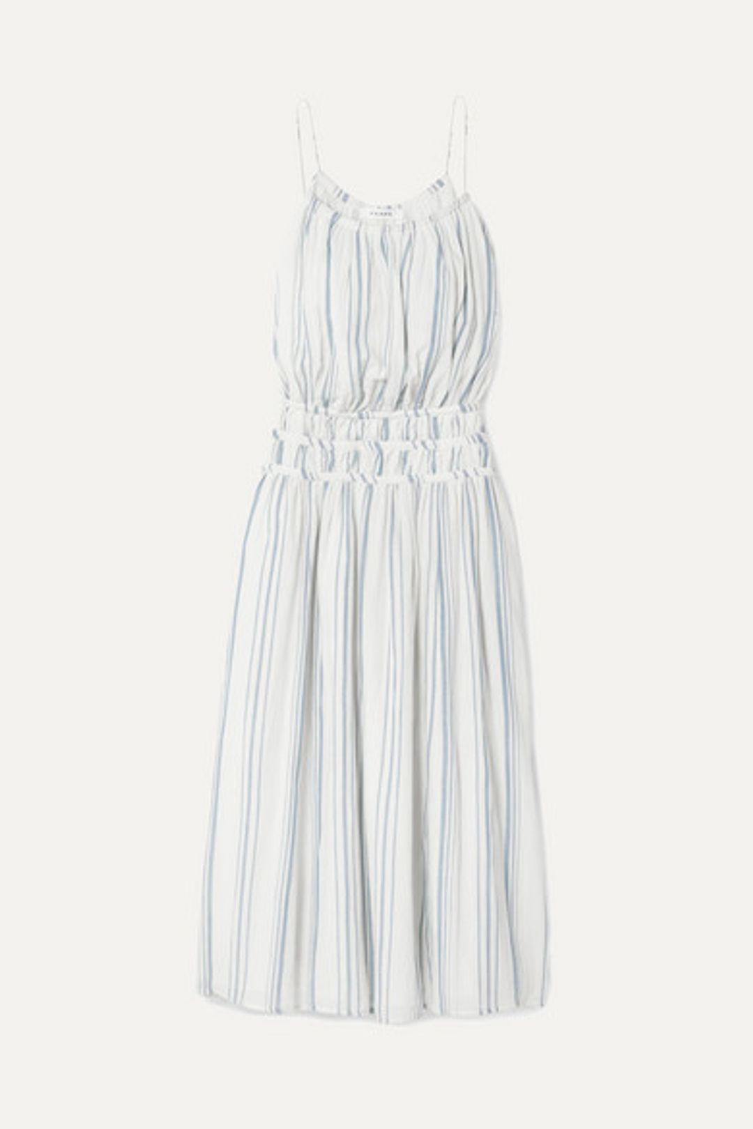 Frame Shirred Striped Cotton Voile Midi Dress Print Size 6 for rent on The Volte - main image