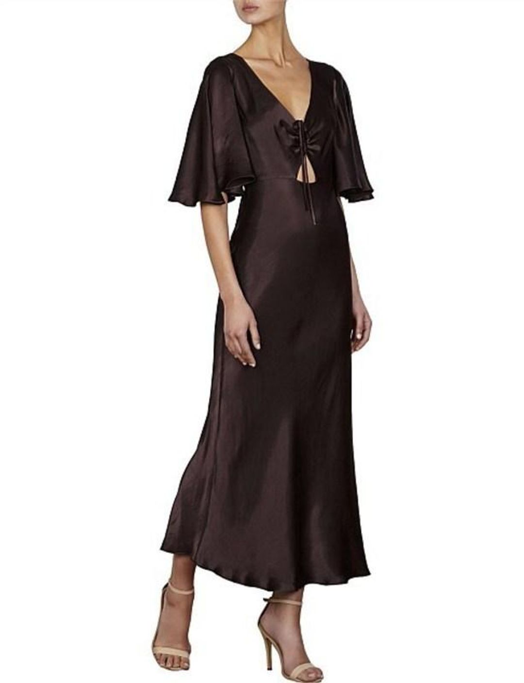Shona Joy Wright Flutter Sleeve Bias Midi Dress Espresso Size 8 for rent on The Volte - main image