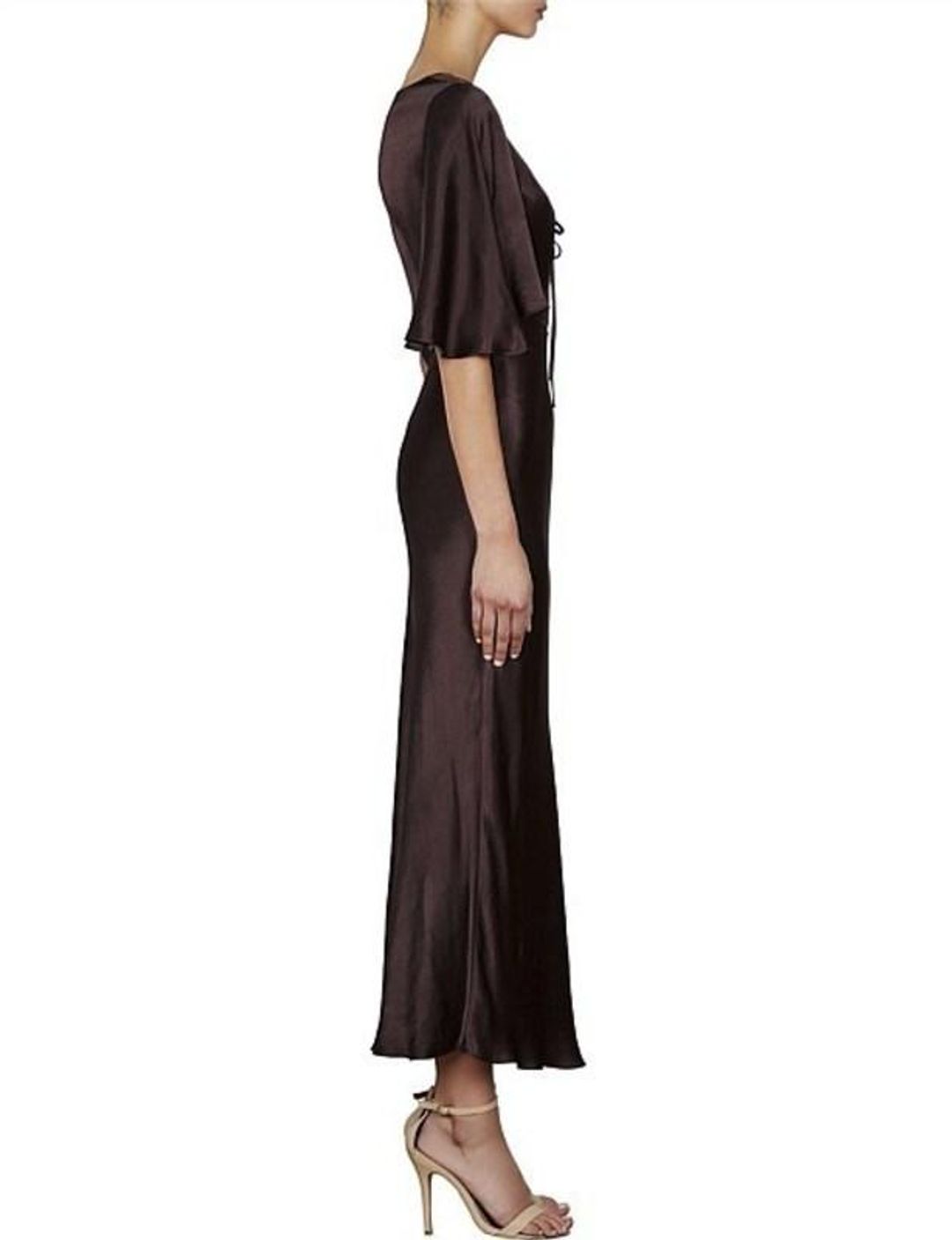 Shona Joy Wright Flutter Sleeve Bias Midi Dress Espresso Size 8 for rent on The Volte - main image