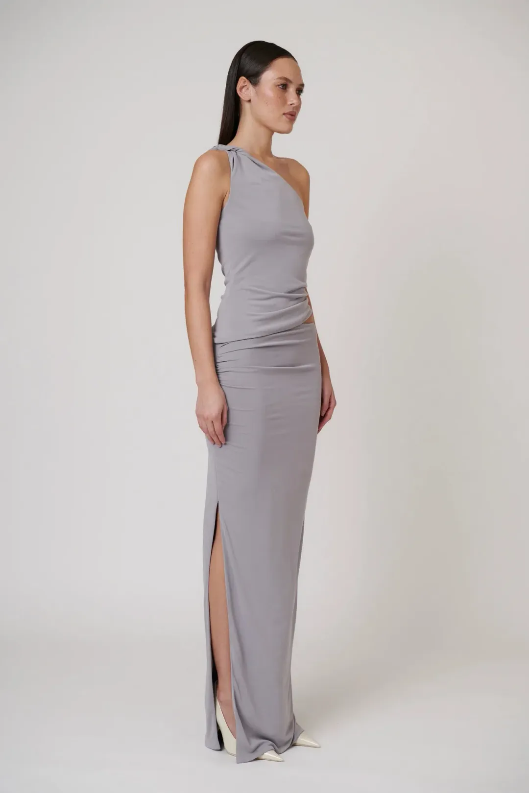 Bayse Maia Draped Maxi Skirt Blue Steel Size 8 / S — Races, Cocktail, Wedding Guest for rent on The Volte - main image