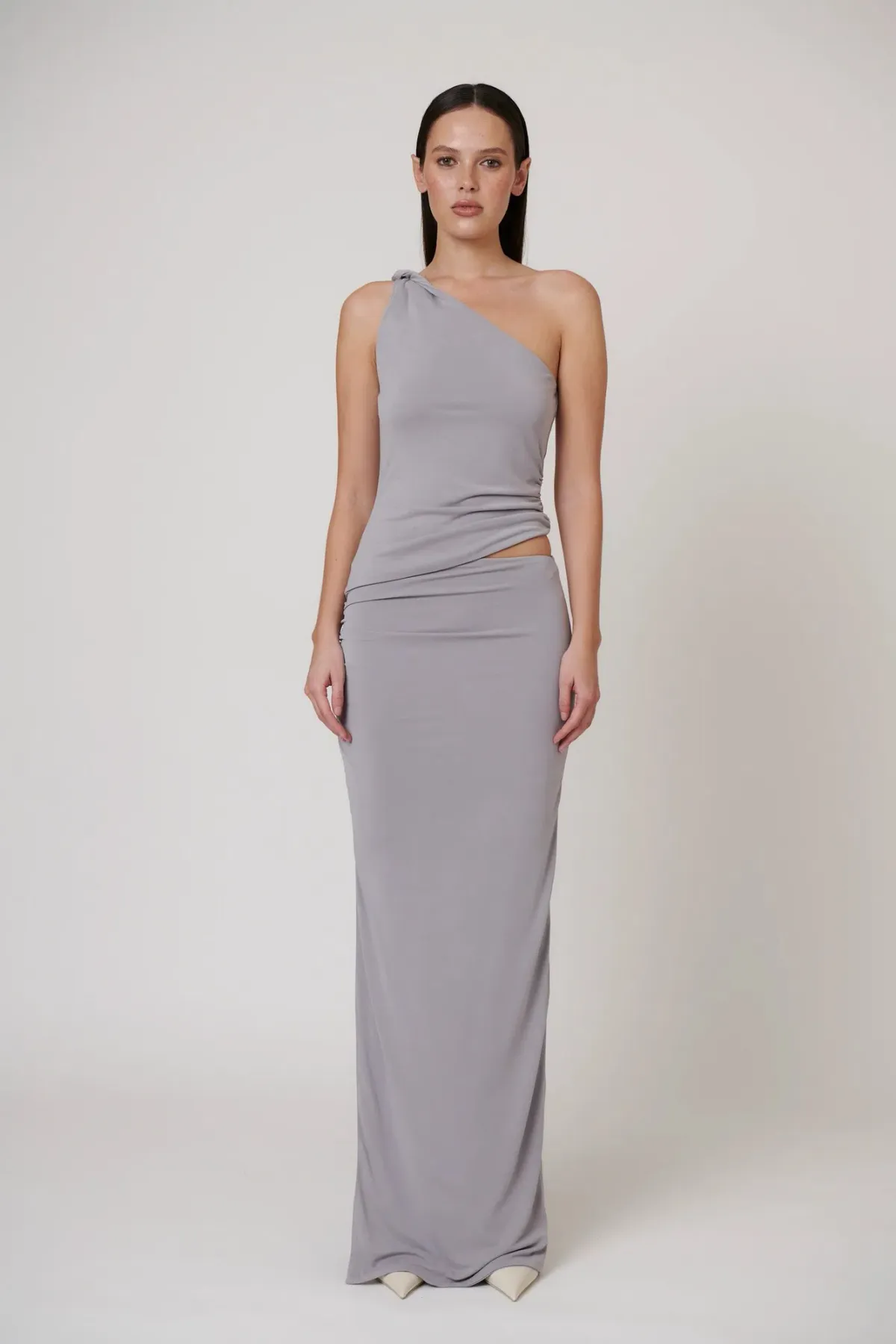 Bayse Maia Draped Maxi Skirt Blue Steel Size 8 / S — Races, Cocktail, Wedding Guest for rent on The Volte - main image