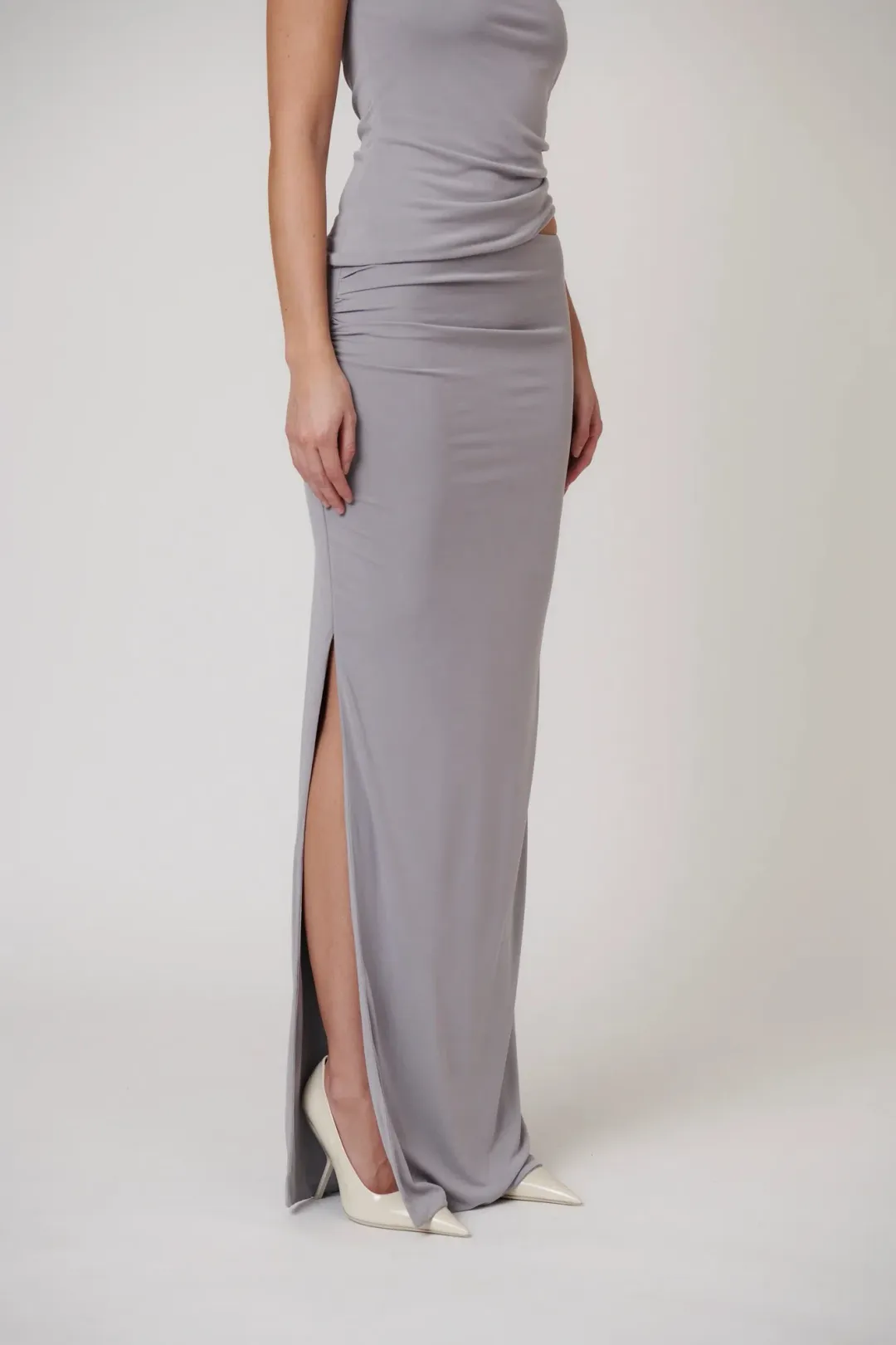 Bayse Maia Draped Maxi Skirt Blue Steel Size 8 / S — Races, Cocktail, Wedding Guest for rent on The Volte - main image