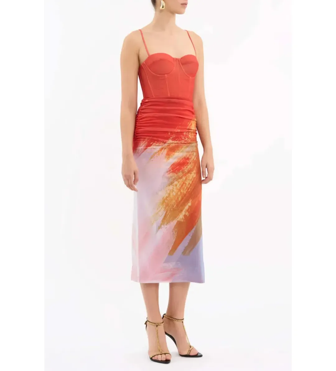 New REBECCA VALLANCE Frida Corset Midi Dress - Size 6 AU - Sunset Orange for rent on The Volte - main image