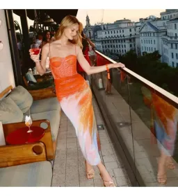 New REBECCA VALLANCE Frida Corset Midi Dress - Size 6 AU - Sunset Orange for rent on The Volte - image 2