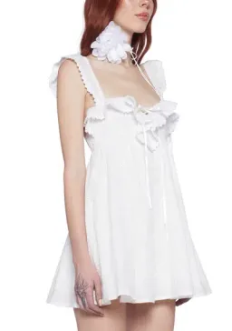 Sugar Thrillz Sunset Stroll White Eyelet Babydoll Mini Dress Size 8 / S — Cocktail, Daytime, Garden Party for rent on The Volte - image 5