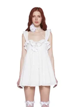 Sugar Thrillz Sunset Stroll White Eyelet Babydoll Mini Dress Size 8 / S — Cocktail, Daytime, Garden Party for rent on The Volte - image 1