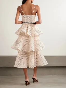 Zimmermann Pleated Tiered Midi Dress in Cream Black Polka Dot Size 1/AU10 for rent on The Volte - image 2