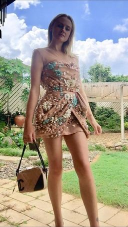 Blumarine 3D Floral Cocktail Dress Nude Size 6 for rent on The Volte - image 5