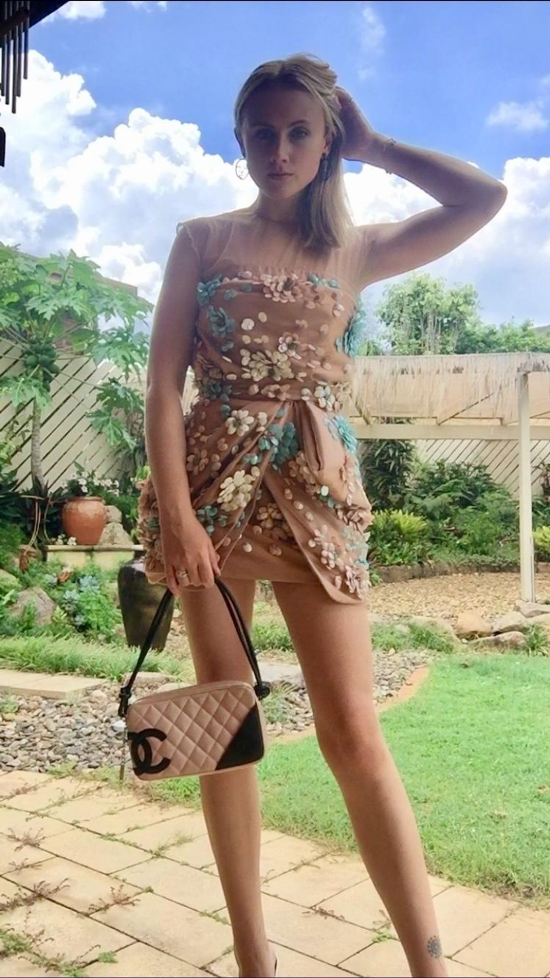 Blumarine 3D Floral Cocktail Dress Nude Size 6 for rent on The Volte - main image