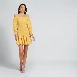 Seed Heritage Shirred Off Shoulder Mini Dress Yellow Size 10 for rent on The Volte - image 1