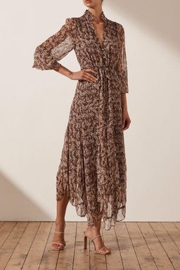 Shona Joy Blossom Plunged Godet Midi Dress Brown Size 6 for rent on The Volte - image 1