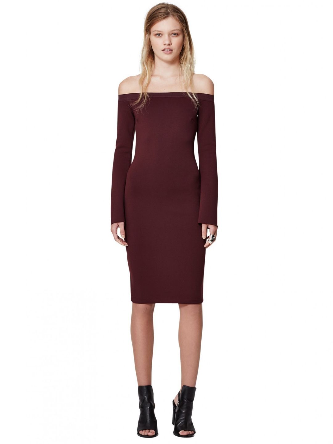 Bec and Bridge Banditti Off Shoulder Dress Claret for rent on The Volte - main image