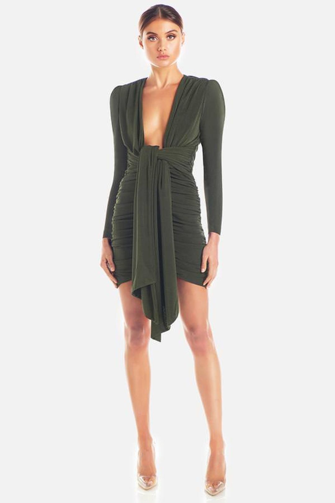 MISHA Paola Mini Dress Khaki Size 10/M for rent on The Volte - main image