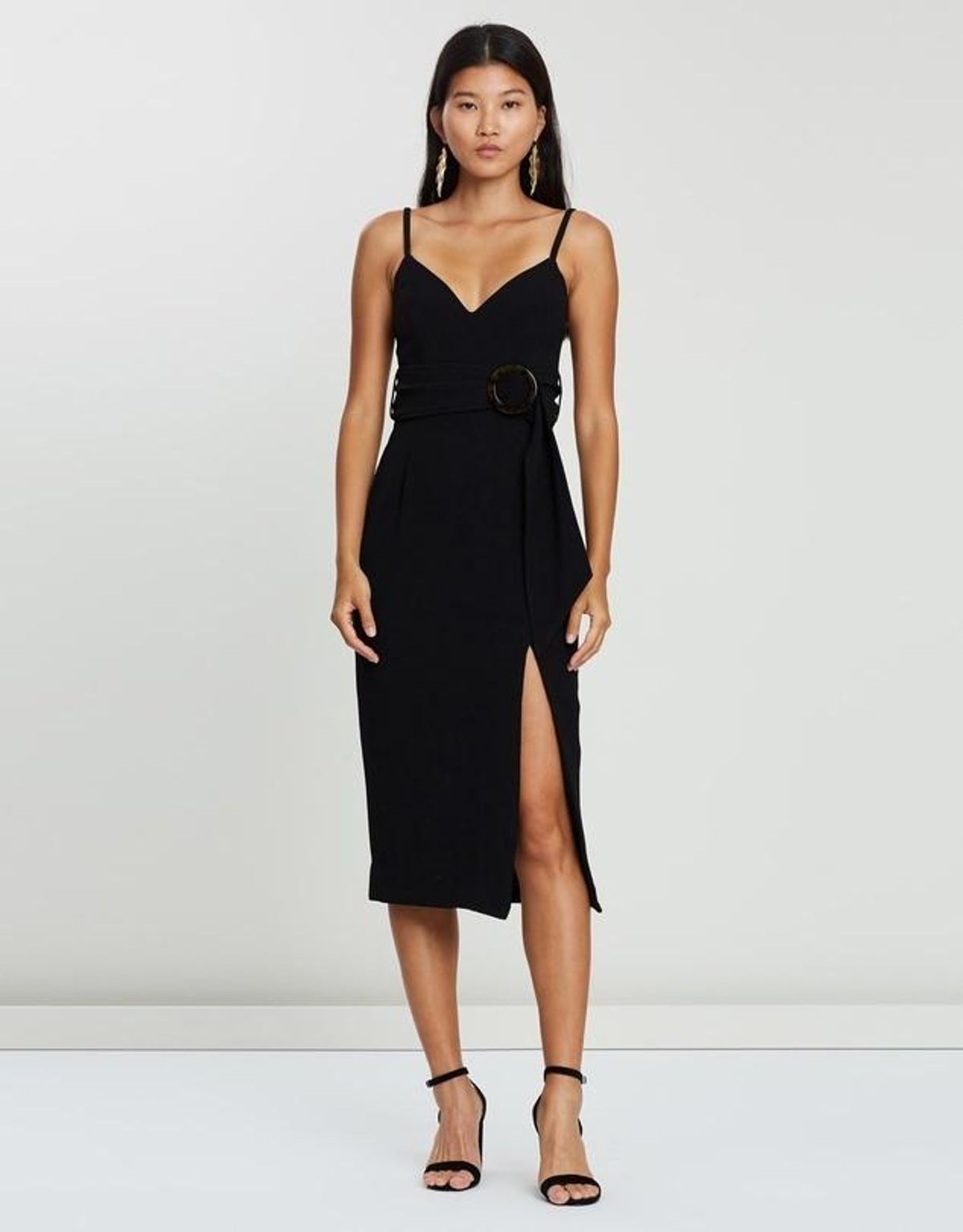Shona Joy Fitted Cocktail Dress with Belt Black 10 for rent on The Volte - main image