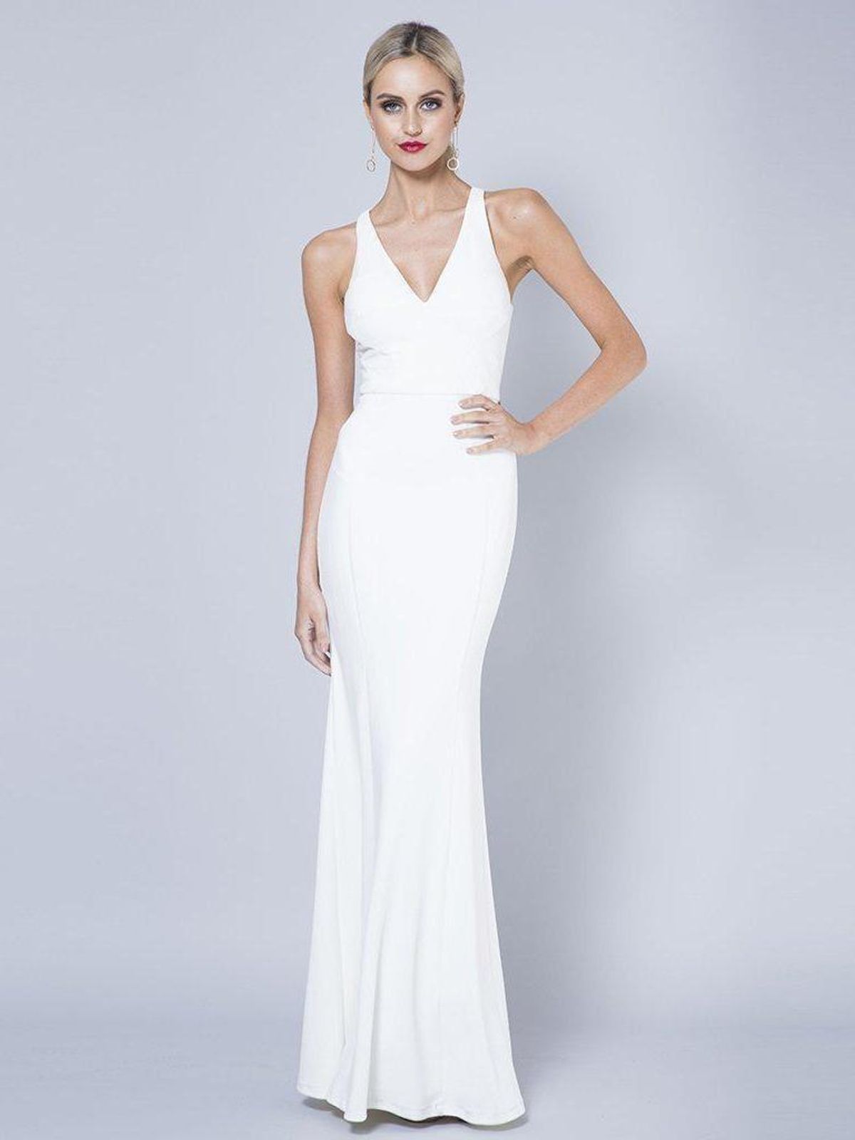 Bariano Gem Racerback Crepe Gown white Size 6 for rent on The Volte - main image