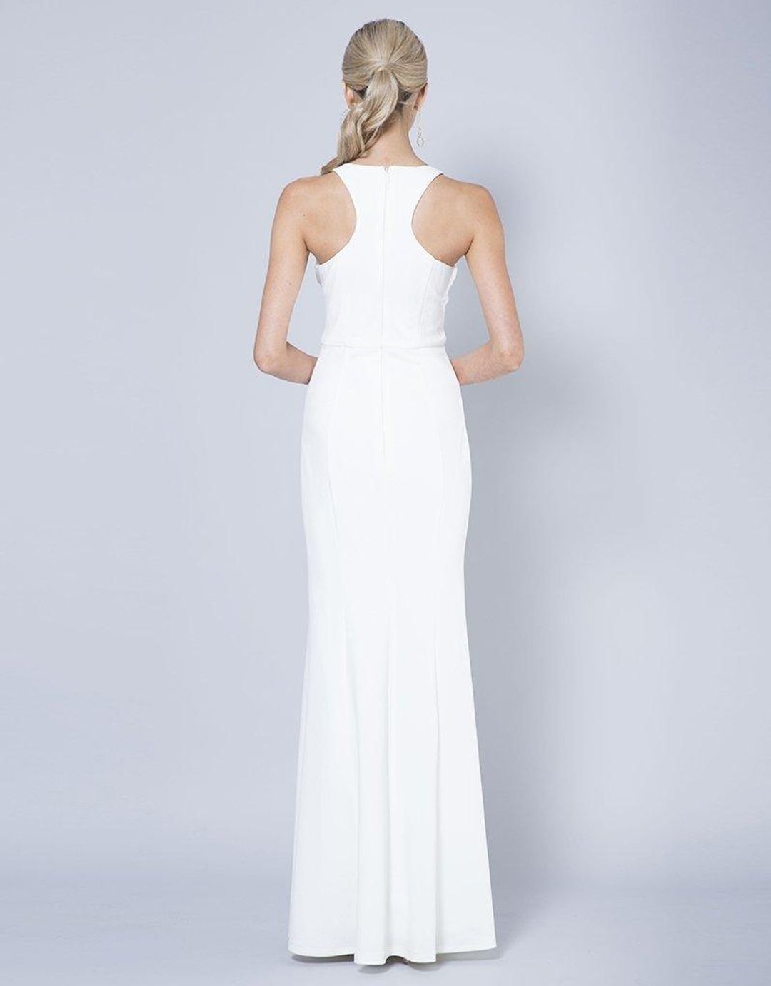 Bariano Gem Racerback Crepe Gown white Size 6 for rent on The Volte - main image