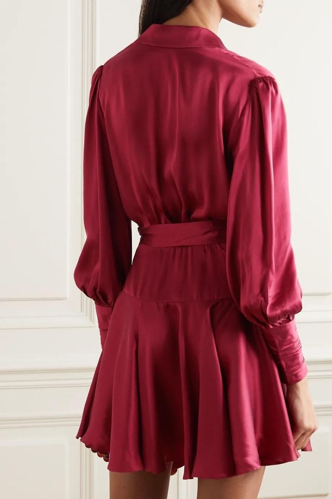 Zimmermann Silk Wrap Mini Dress in Burgundy Size 6 for rent on The Volte - main image