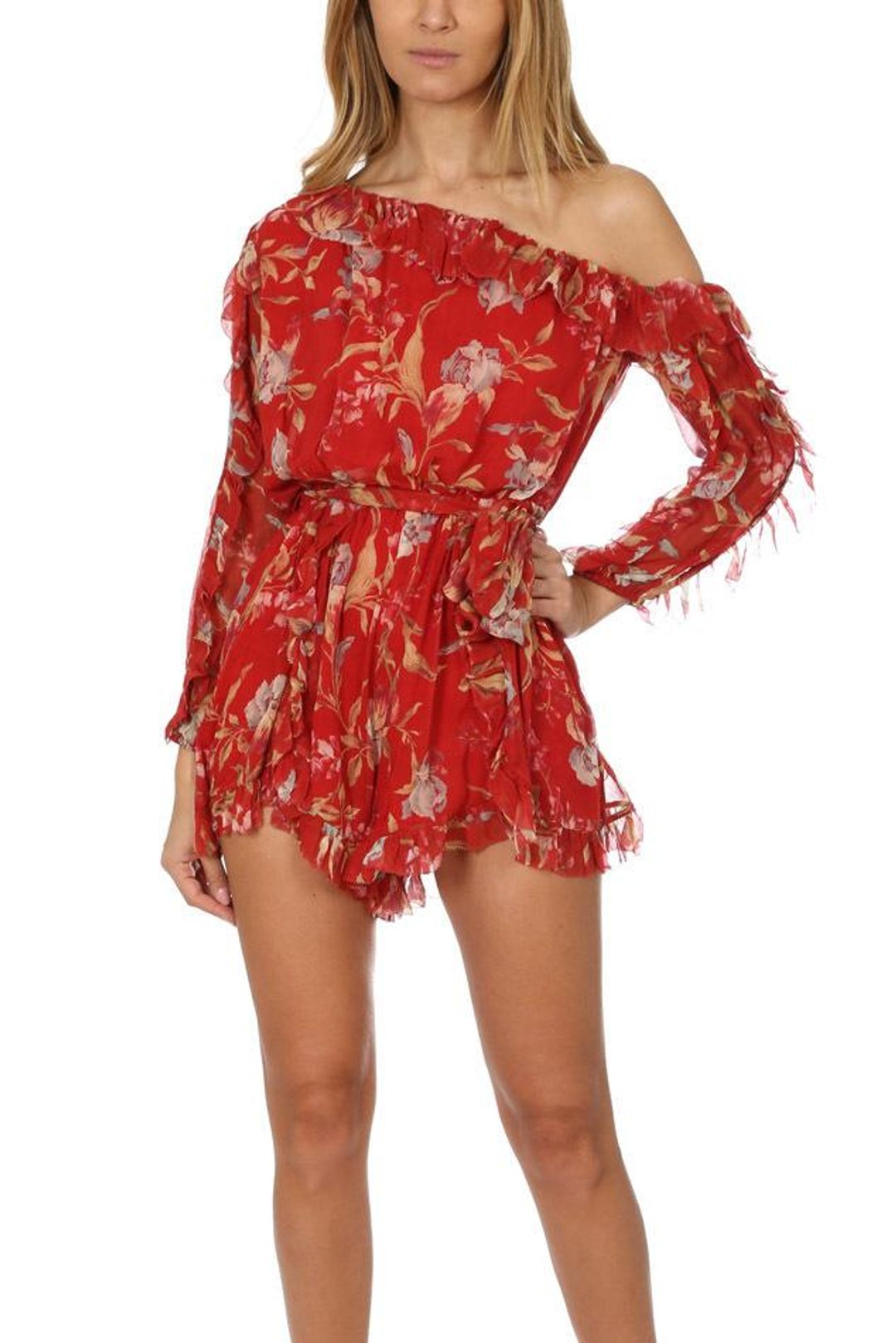 Zimmermann Corsair Iris Playsuit Red Washed Iris Size 0 / AU 8 for rent on The Volte - main image