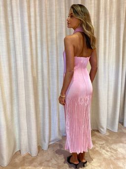 L'IDEE | Soiree Pleated Halter Dress in Pink | Size 10 for rent on The Volte - image 6
