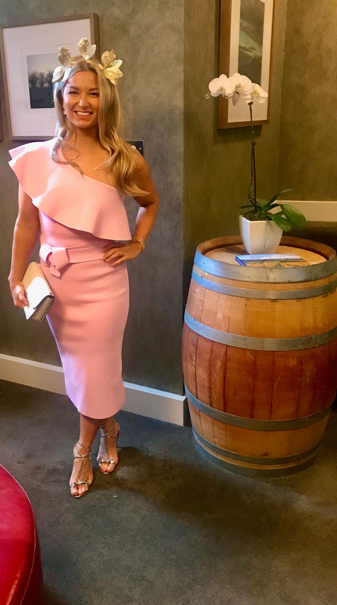 Scanlan Theodore Crepe Knit Ruffle Dress Pink Size 10 for rent on The Volte - main image