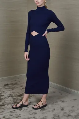 Bec & Bridge Lillian Rib Knit Midi Dress Navy Size 6 for rent on The Volte - image 1