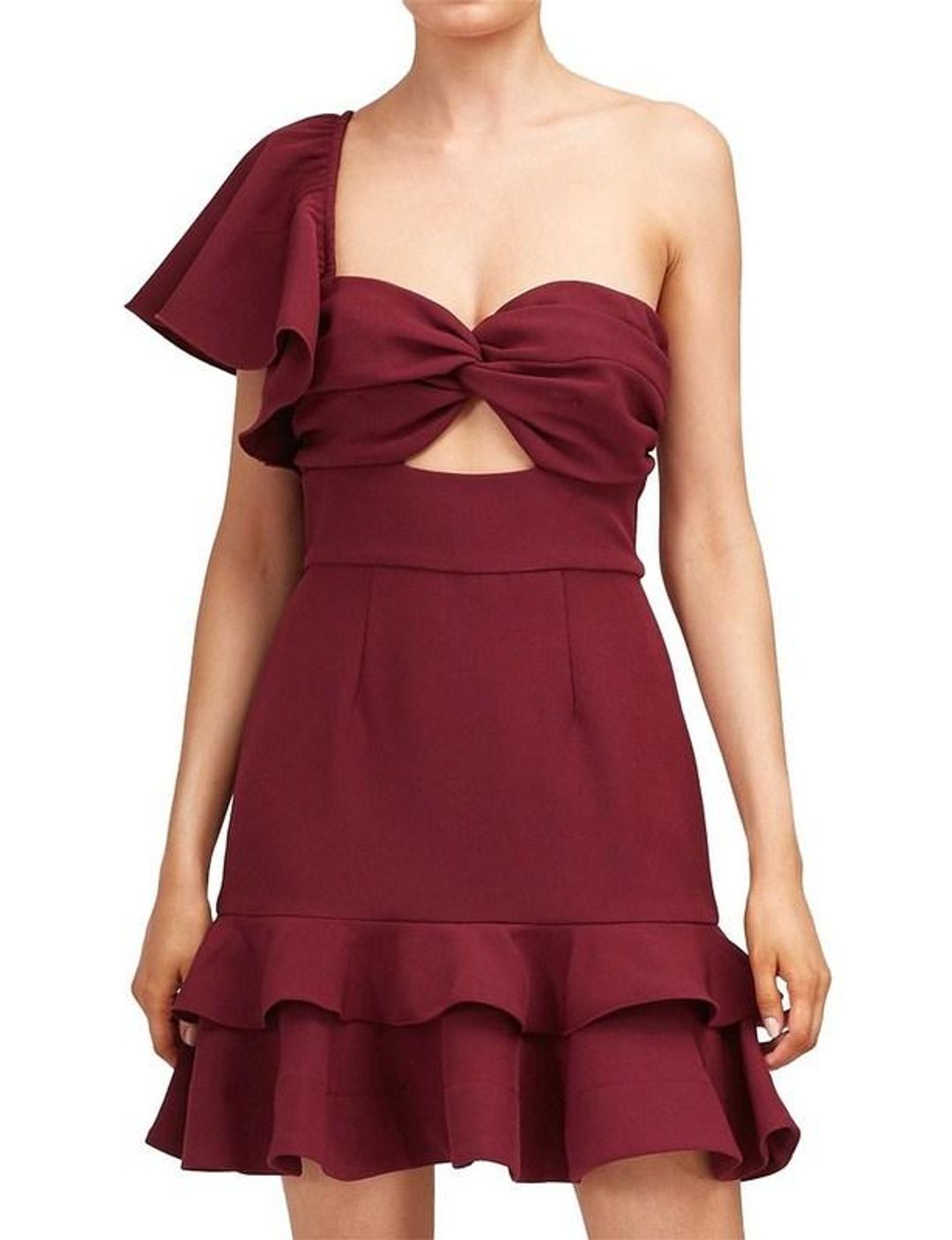 Keepsake the Label Delight Asym Mini Dress Burgundy Size M for rent on The Volte - main image