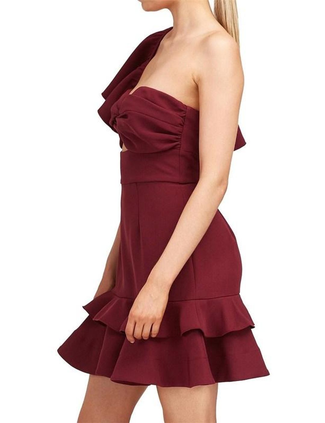 Keepsake the Label Delight Asym Mini Dress Burgundy Size M for rent on The Volte - main image