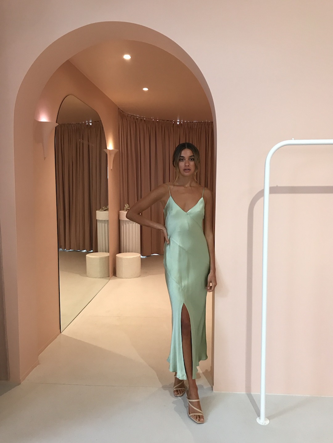 bec & bridge crest midi slip dress in peppermint  for rent on The Volte - main image