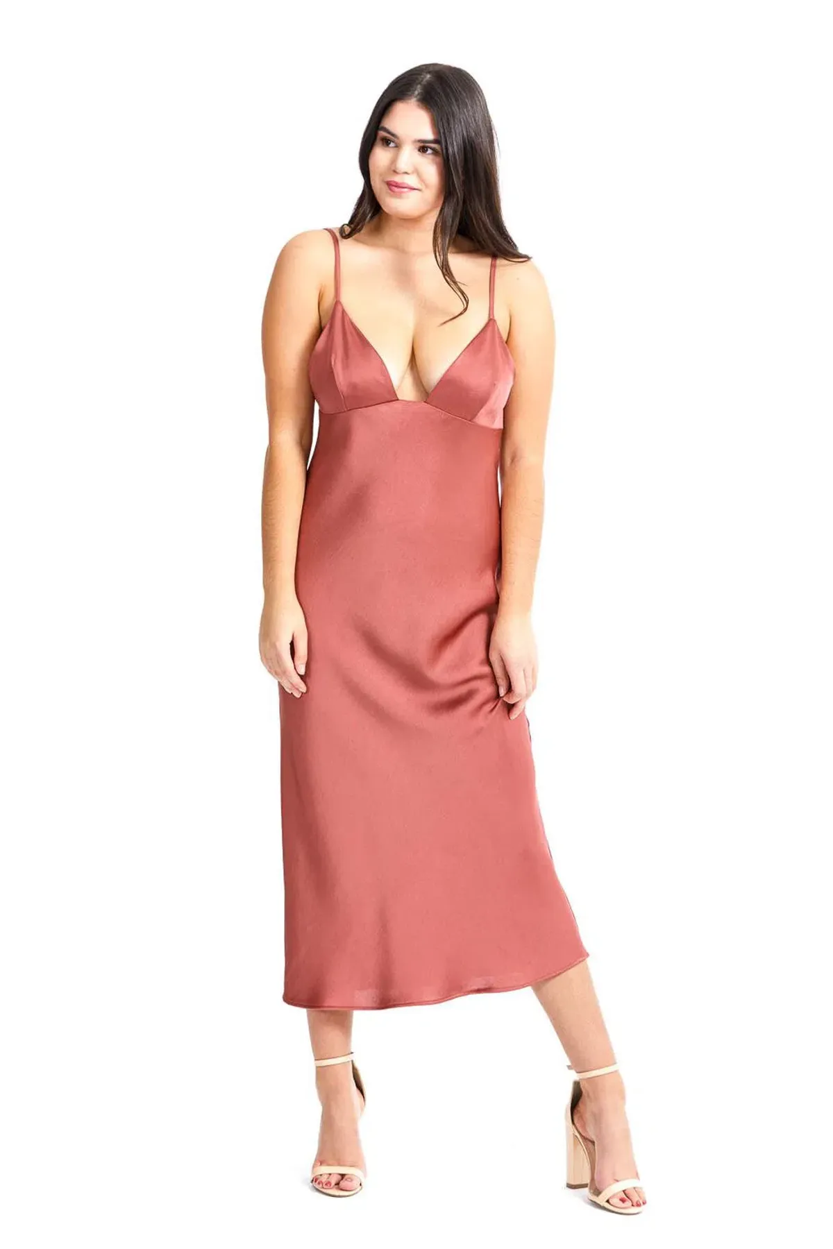 Shona Joy Adonis Bias Slip Midi Dress Terracotta Size 12 for rent on The Volte - main image