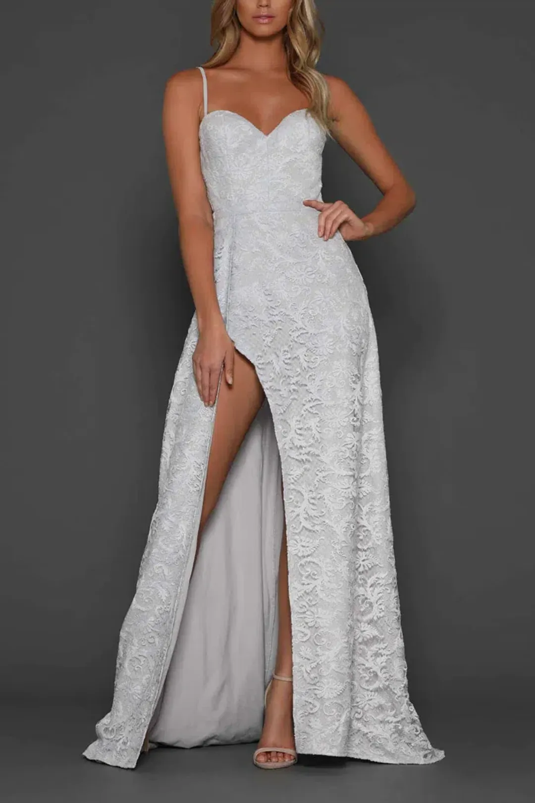 Elle Zeitoune Page Bustier Lace Gown Blue Silver Size 8 for rent on The Volte - main image