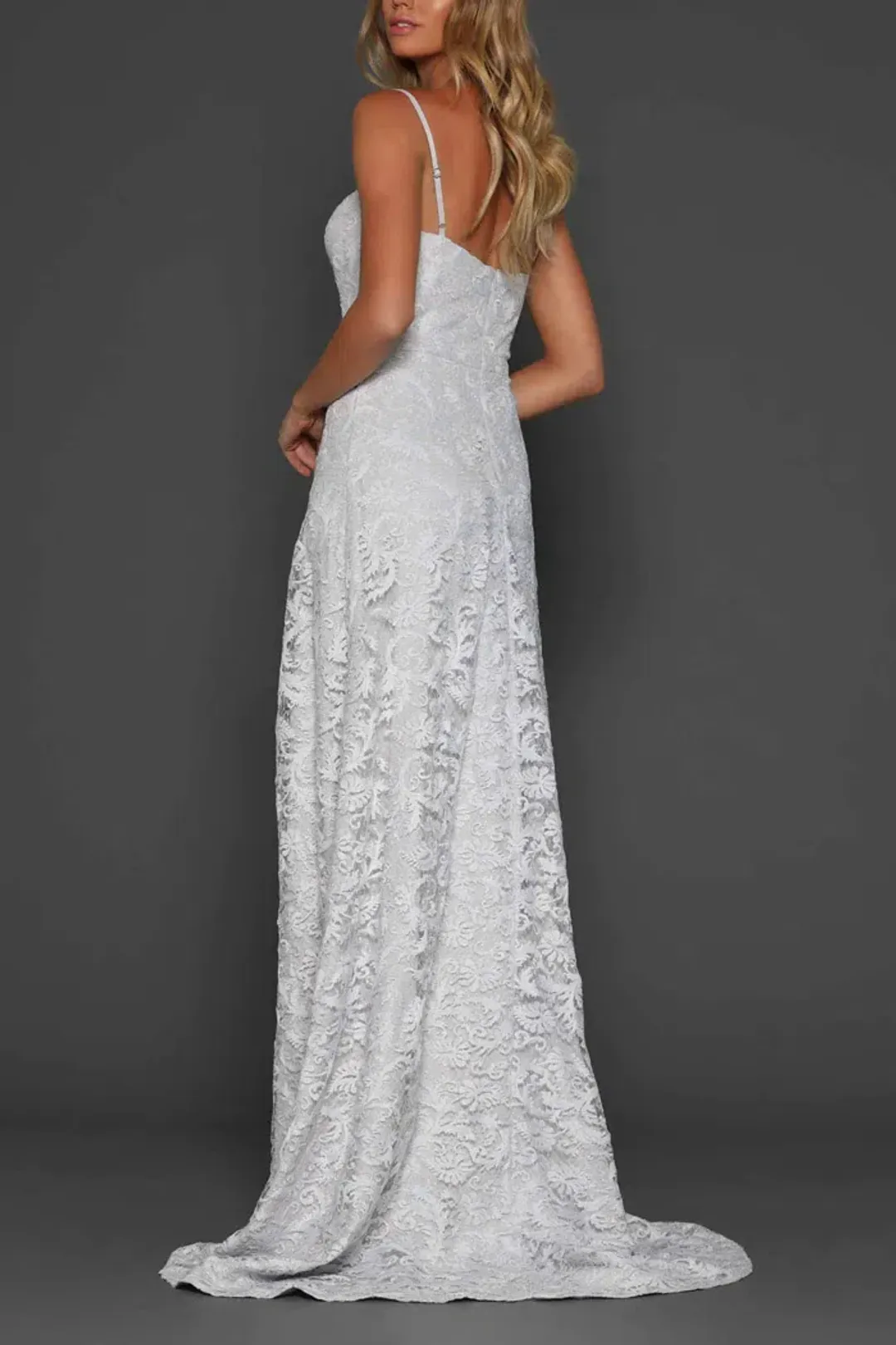 Elle Zeitoune Page Bustier Lace Gown Blue Silver Size 8 for rent on The Volte - main image